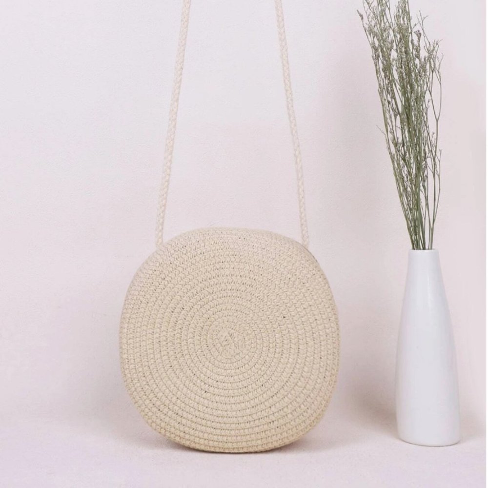 Beige Mini Straw Round Bag